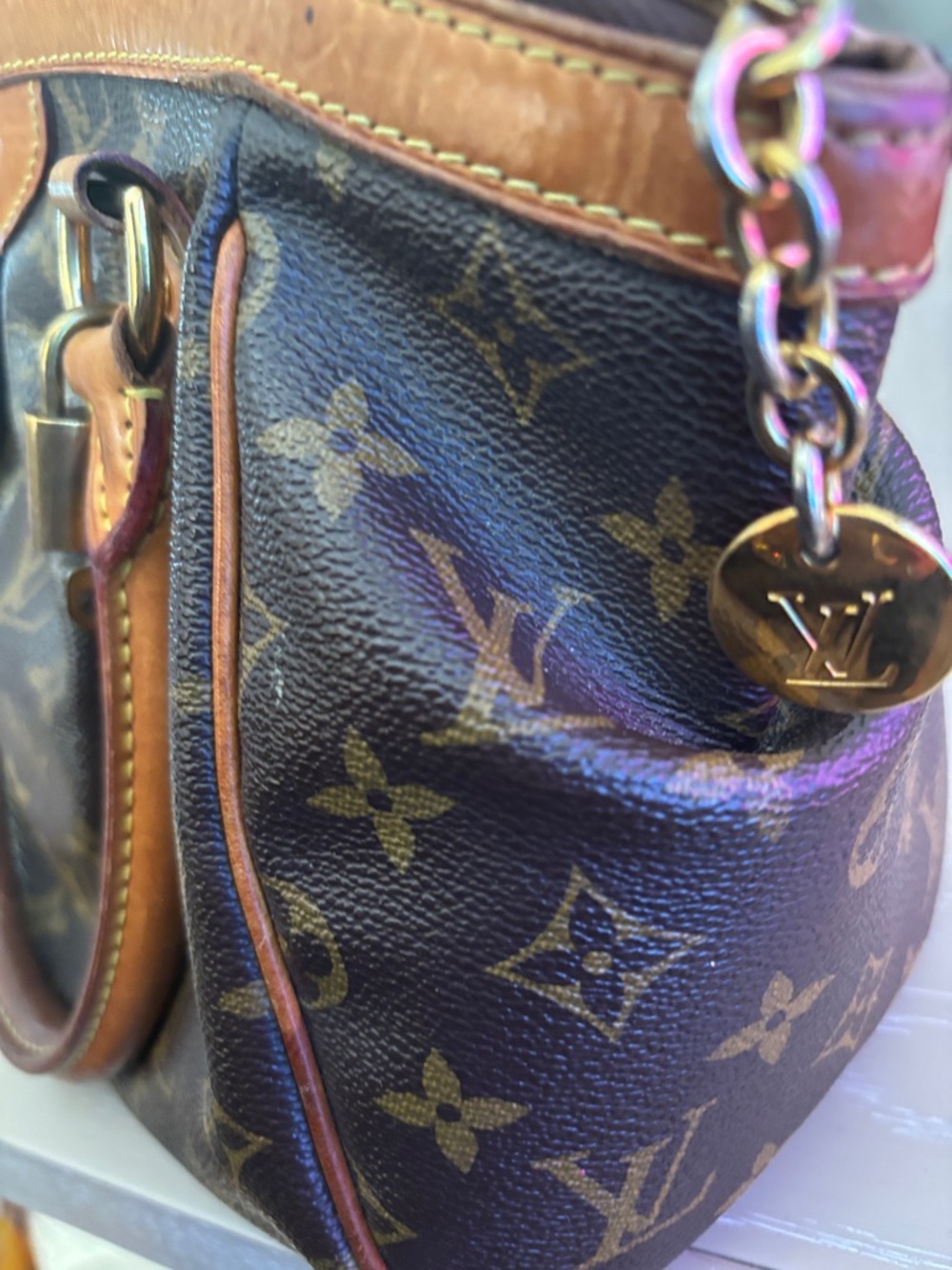 Louis Vuitton Monogram Canvas Handbag - Dark Brown with Tan Trim - Picture 2 of 4